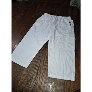 Cream and White Casual Capris Lightweight Straight-Leg